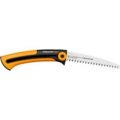 Fiskars Scie à élaguer Pour Bois Vert, Lame Rétractable, Grandes Dents, Coupe Tirante, Longueur De Lame: 16 Cm, Lame En Acier Inoxydable, Noir/Orange, Xtract, SW73, 1000613