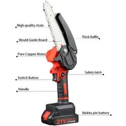 Cisea Tronçonneuse à Batterie, Mini Tronçonneuse électrique Sans Fil De 10,2 Cm, Tronçonneuse électrique Portable, Tronçonneuse Avec Batterie Rechargeable Pour L'élagage Du Jardin, La Coupe Du Bois -Outlet Scie à main et lames de scie Store 58082465 4