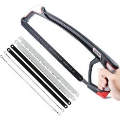 AIRAJ Cadre De Scie à Métaux, Avec 7 Lames De Scie En Acier, Cadre Réglable, Scie à Métaux Portative Avec Lame Interchangeable, Scie à Métaux Pour Couper Le Bois, L'acier, Les Tuyaux En PVC, La Viande Congelée (lourd).