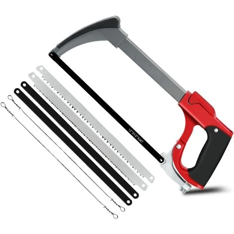 Scie à Métaux,AIRAJ Scie à Métaux Multi-usages Avec 7 Lames De Scie En Acier, Cadre Réglable, Scie à Métaux Portative Avec Lame Interchangeable, Scie à Métaux Bowsaw Pour Couper Le Bois, L'acier, Les Tuyaux En PVC, La Viande Congelée. 1 Scie à Métaux,AIRAJ Scie à Métaux Multi-usages Avec 7 Lames De Scie En Acier, Cadre Réglable, Scie à Métaux Portative Avec Lame Interchangeable, Scie à Métaux Bowsaw Pour Couper Le Bois, L'acier, Les Tuyaux En PVC, La Viande Congelée.