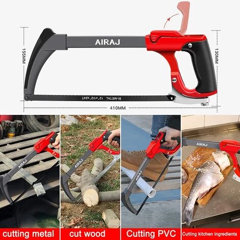 Scie à Métaux,AIRAJ Scie à Métaux Multi-usages Avec 7 Lames De Scie En Acier, Cadre Réglable, Scie à Métaux Portative Avec Lame Interchangeable, Scie à Métaux Bowsaw Pour Couper Le Bois, L'acier, Les Tuyaux En PVC, La Viande Congelée. 2 Scie à Métaux,AIRAJ Scie à Métaux Multi-usages Avec 7 Lames De Scie En Acier, Cadre Réglable, Scie à Métaux Portative Avec Lame Interchangeable, Scie à Métaux Bowsaw Pour Couper Le Bois, L'acier, Les Tuyaux En PVC, La Viande Congelée. – Image 2