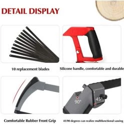 AIRAJ Cadre De Scie à Métaux Multifonctionnel Avec Tension Réglable Et 10 Lames De Scie, Deux Angles De Sciage (45°/90°) Scie à Main Multifonctionnelle Pour Le Plastique, Les Tuyaux En PVC, La Tuile, Le Métal. -Outlet Scie à main et lames de scie Store 59894813 4