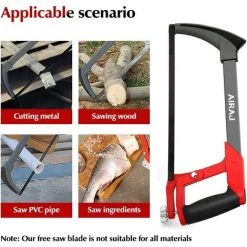 AIRAJ Cadre De Scie à Métaux Multifonctionnel Avec Tension Réglable Et 10 Lames De Scie, Deux Angles De Sciage (45°/90°) Scie à Main Multifonctionnelle Pour Le Plastique, Les Tuyaux En PVC, La Tuile, Le Métal. -Outlet Scie à main et lames de scie Store 59894813 5