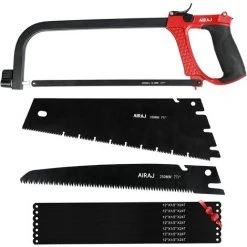 AIRAJ Jeu De Scies à Métaux, Scie à élaguer De 10 Pouces, Scie à Métaux De 12 Pouces Et Scie à Main De 13 Pouces, Avec 9 Lames Interchangeables Et Onglet En Métal, Jeu De Scies à Métaux Multifonctionnel Adapté Aux Tuyaux En Métal, En Bois Et En PVC.