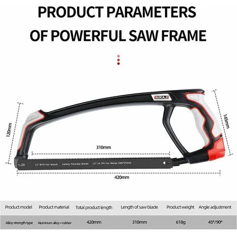 KAEJYIUT Scie à Métaux 12 Pouces, Scie à Métaux Professionnelle, 7 Lames De Scie Multifonctions, Deux Angles De Coupe (45°/90°), Tension Réglable 2 KAEJYIUT Scie à Métaux 12 Pouces, Scie à Métaux Professionnelle, 7 Lames De Scie Multifonctions, Deux Angles De Coupe (45°/90°), Tension Réglable – Image 2